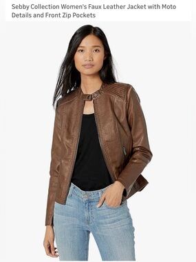 Women's Brown Faux Leather Moto Jacket
